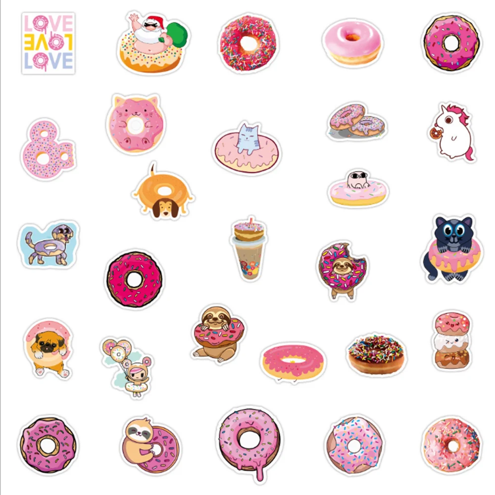 

New Donut Sticker Waterproof Cute Skateboard Refrigerator Luggage Kids Toys Not Repeated