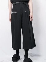 mens casual pants wide leg pants pant skirt spring and autumn new black pleated loose nine points design trend straight pants