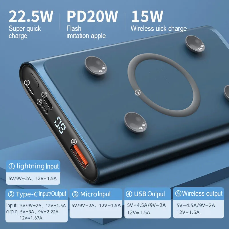 

Power Bank 22.5W Fast Charging Wireless 15W Suction Cup Portable Power Bank Mobile Phone External Battery Charger for Xiaomi Mi