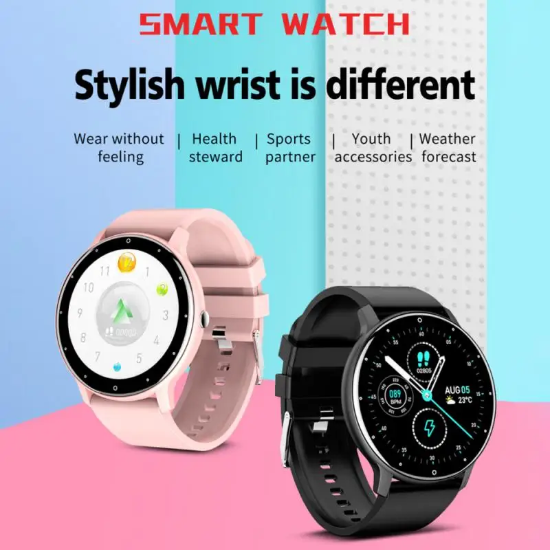 2021 full touch smart watch men blood pressure heart rate monitor round smartwatch women waterproof sport clock for android ios free global shipping