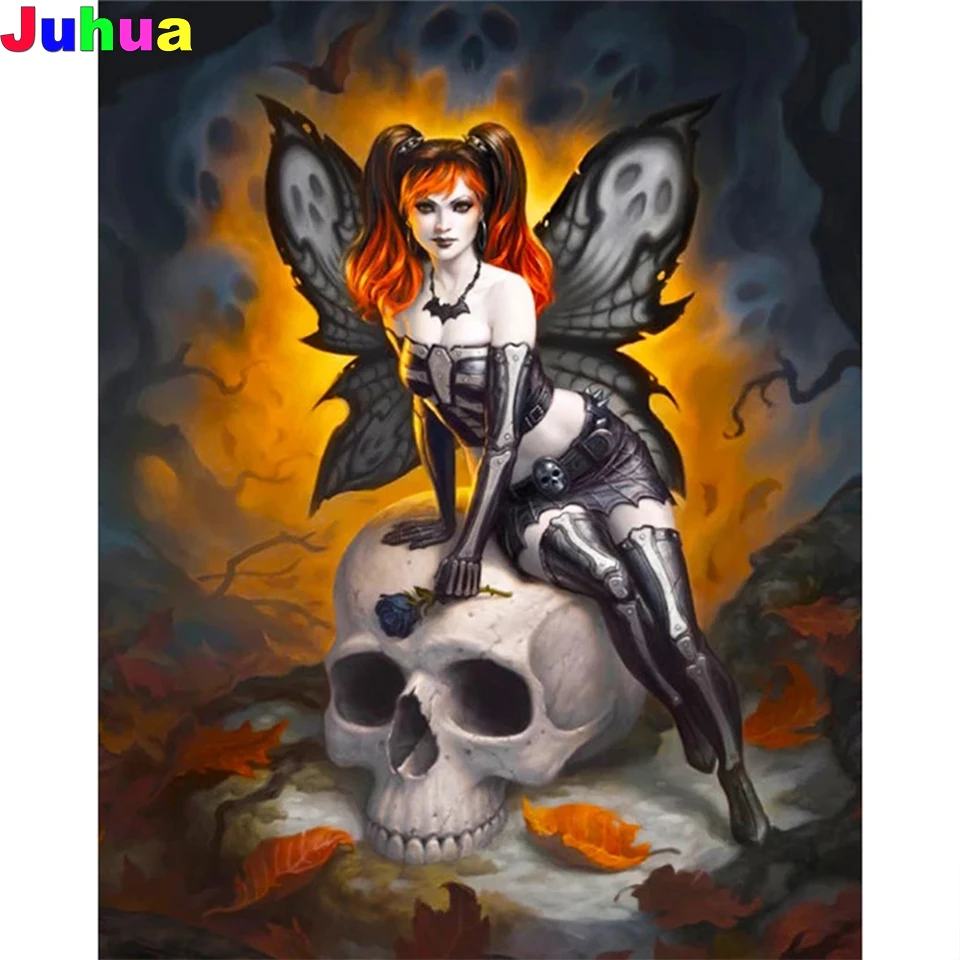 5D картина из квадратных/круглых Страз &quotсделай сам&quot женский скелет череп