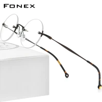 fonex pure titanium glasses men 2022 new rimless retro round prescription eyeglasses frames women optical eyewear f9141