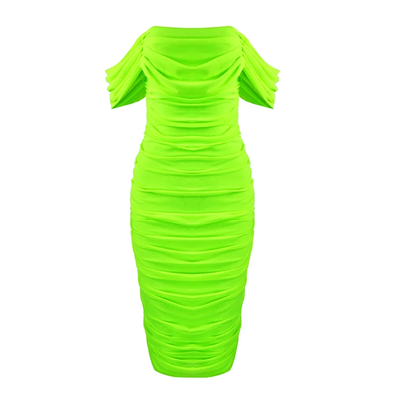 fluorescent green Новое поступление, элегантное белое вино, красное повязное платье, сексуальное летнее платье с открытыми плечами, Сетчатое платье с открытой спиной, Vestidos, вечерние платья знаменитостей - Цвет: fluorescent green