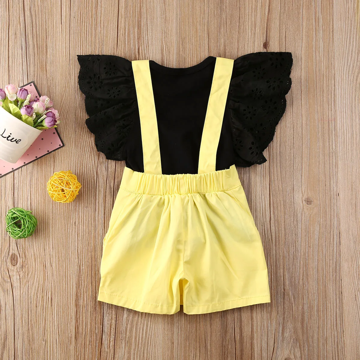 Комплект одежды из 2 предметов для маленьких девочек кружевная черная футболка с