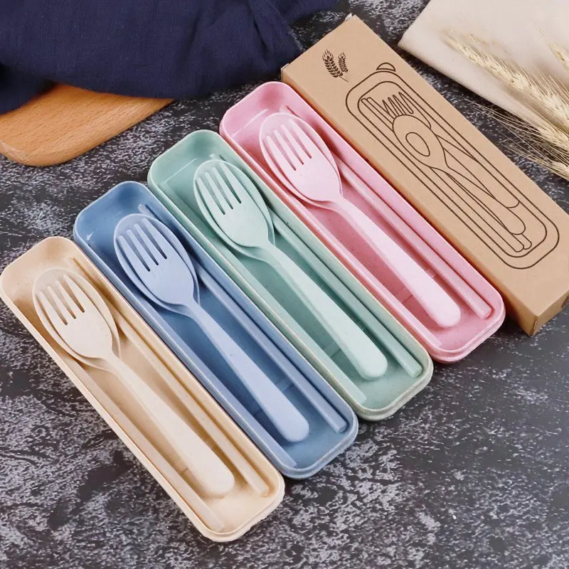 

Eco-Friendly Baby Feeding Cutlery Set Tableware 3Pcs Portable Kids Soup Spoon Fork Chopstick Case Safety Camping Picnic Sets