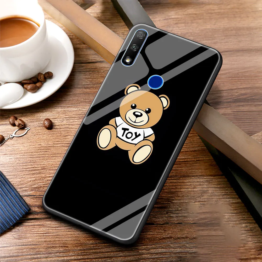 

Fashion Brand Bear Phone Case Cover for Honor 8X 9X Pro 10 20 30 Lite Plus Luxury Tempered Glass Soft Edge Shell Funda Coque