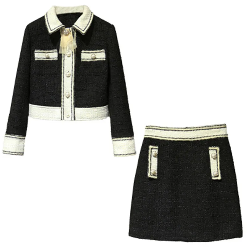 Женский твидовый костюм с бантом дизайнерский подиумный комплект из двух