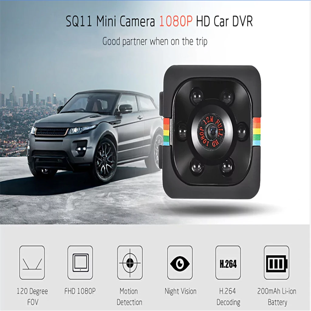 Мини камера SQ11 FHD 1080P небольшая с датчиком ночного видения видеорегистратор микро