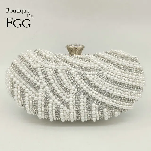 MIL1182-WHI Boutique De FGG элегантная жемчужная застежка белые женские вечерние сумки с бисером официальные свадебные вечерние сумки и кошельки Сумка-клатч невесты - Цвет: MIL1182-WHI