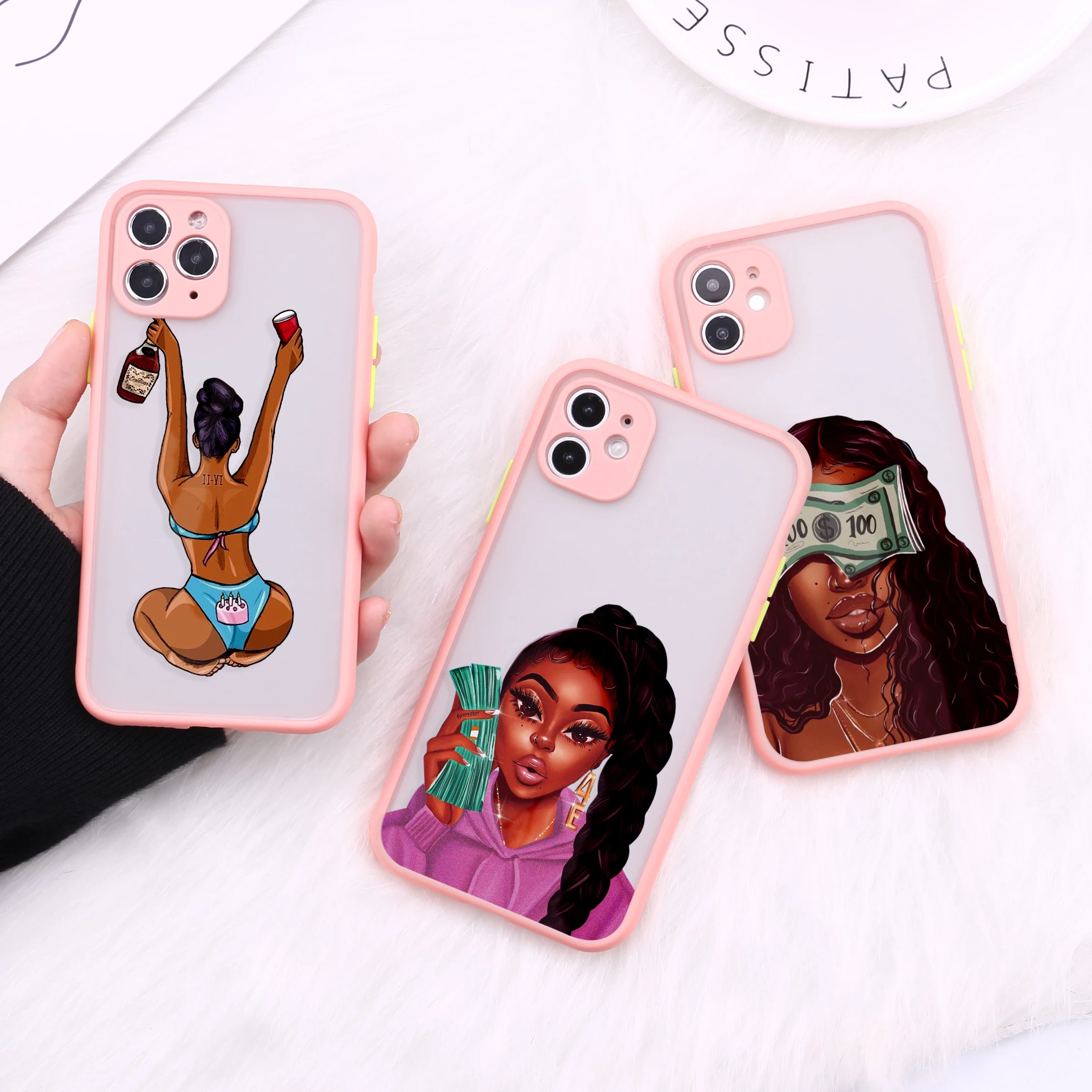 

Queen Afro Melanin Poppin Girl Camera Protection Phone Cases For iPhone 12 13 Pro Max XR XS Max X 8 7Plus Matte Shockproof Cover