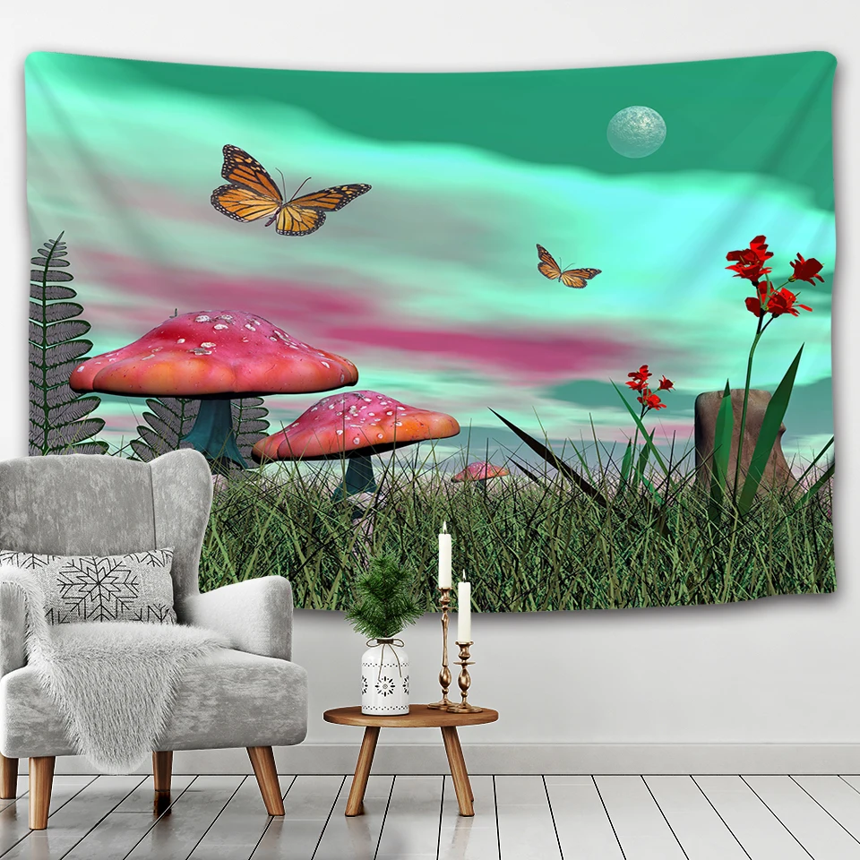 

Fluorescent mushroom castle wall hanging tapestry natural art star Galaxy magic carpet magic forest tree tapestry