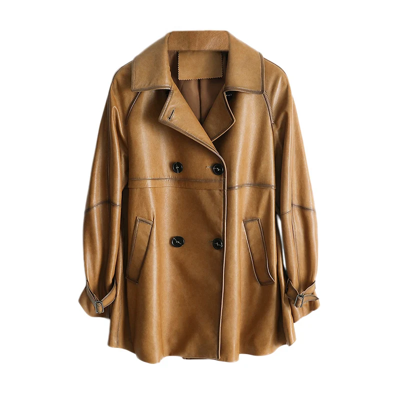 Женская винтажная куртка из натуральной овчины пальто 100% кожи в Корейском стиле