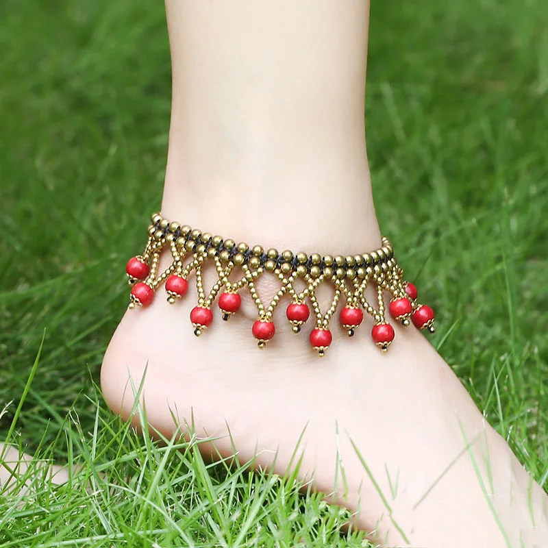

FUN-BEAUTY European and American retro handmade double-layer beach anklet Bohemia style women's anklet Fashion footwear jewelry
