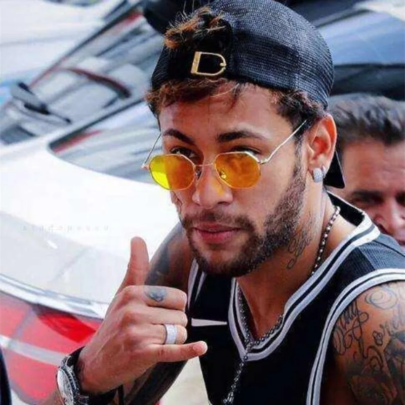 Neymar Sunglasses Men Brand Designer Small Frame Polygon Clear Lens Sunglasses Women Vintage Sun Glasses Hexagon Metal Frame