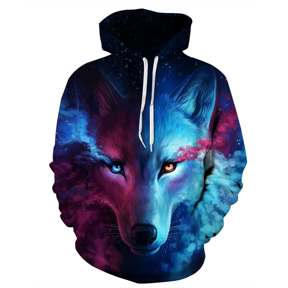 

Men Women Cross Border Ice Fire Wolf Digital Print Women Hoodie Women's Large Lovers' Baseball Sportswear Top