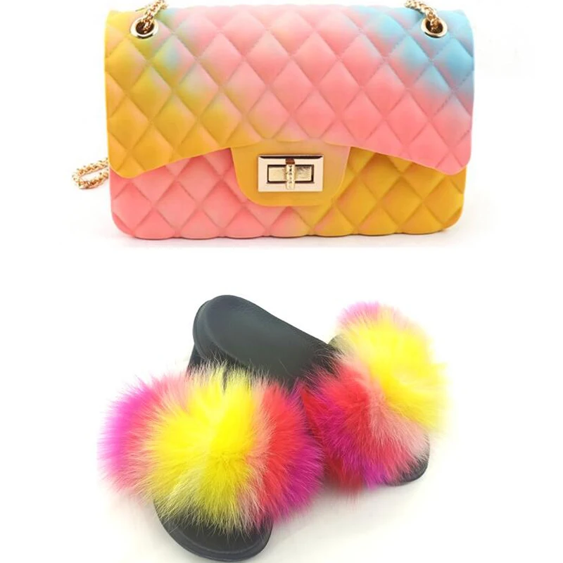 

Женские тапочки с лисьим мехом, летние модные сандалии, женские тапочки с цепочкой из ПВХ и лисьим мехом, домашние удобные шлепанцы