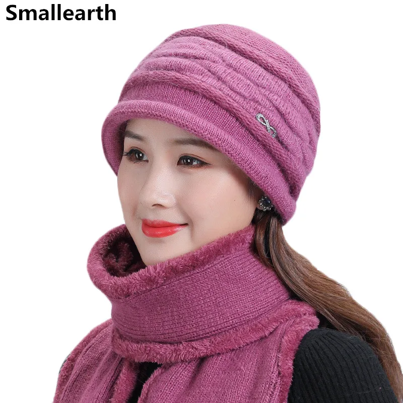 

New Winter Hat Scarf Sets For Women Warm Beanies Fleece Scarf Girls Plus Velvet Rabbit Fur Hats Knitted Caps Scarf 2 Pieces/Sets