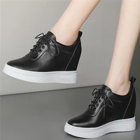 fashion sneakers women genuine leather wedges high heel ankle boots female lace up platform pumps shoes casual oxfords shoes