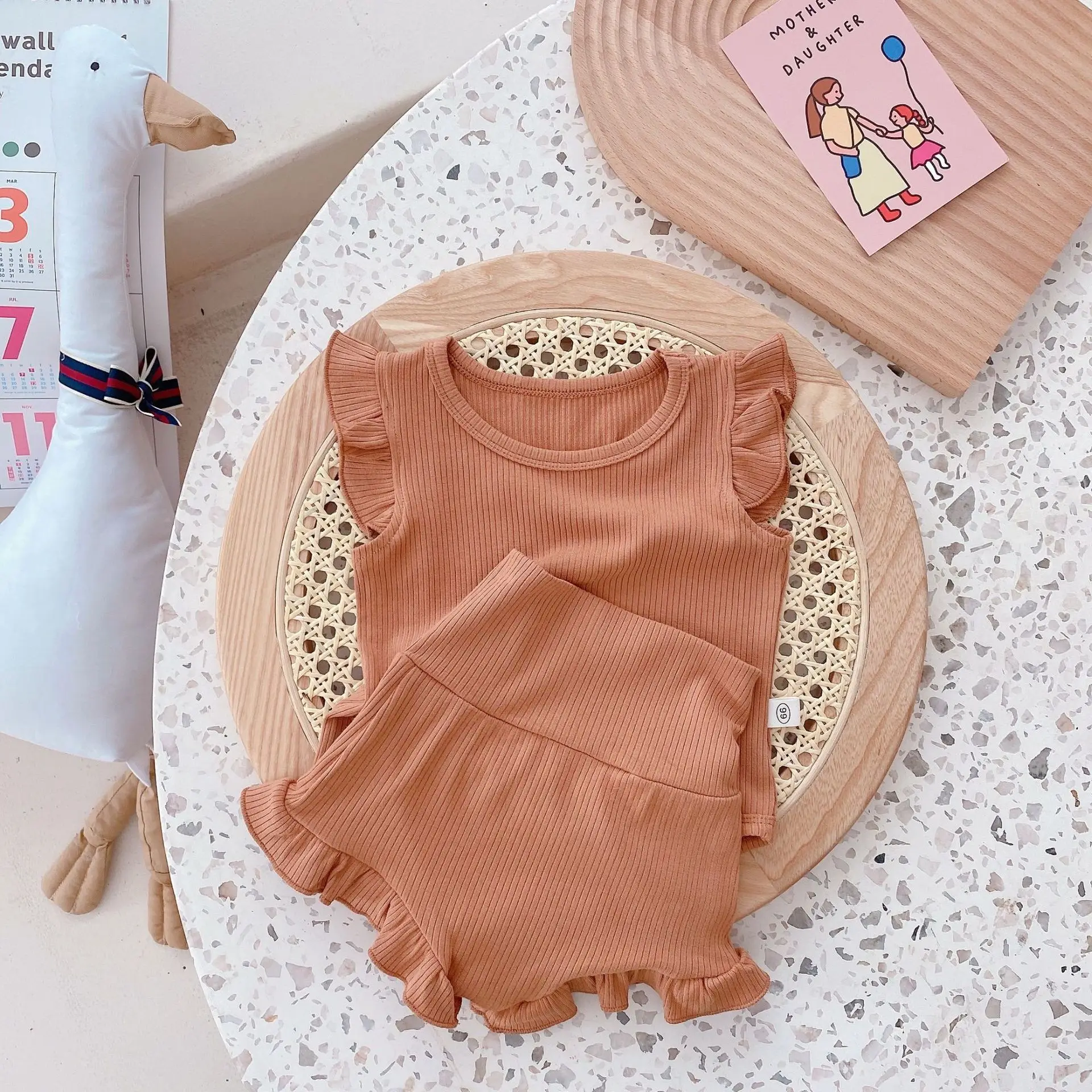 

Yg brand children's clothing new style hemmed knitted elastic package one piece Baby High Waist Shorts two piece baby suit