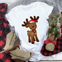 winter 2022 christmas tshirts lovely santa claus reindeer printed funny cartoon t shirt women friends xmas gift basic tshirt top