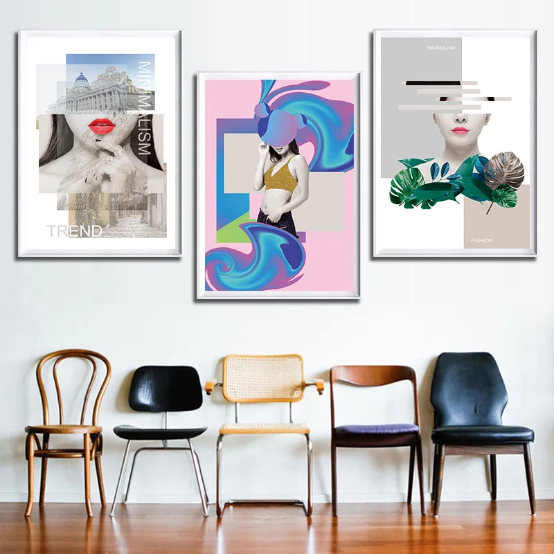 Скандинавский абстрактный зеленый лист для девочек Картина на холсте постеры и