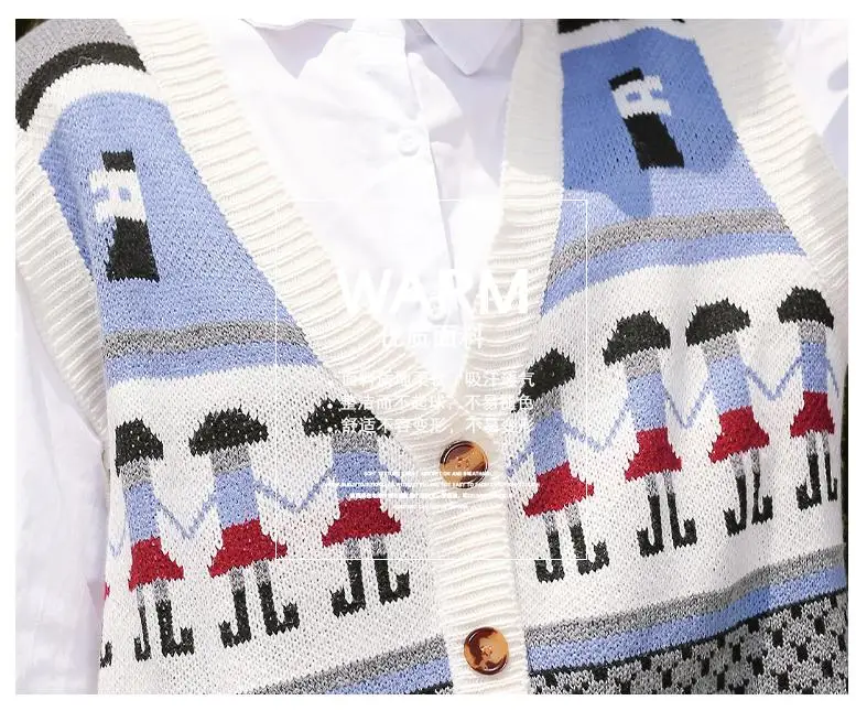 

2021 New Autumn / Winter Vest Knitted Cardigan Female Colorful Jacket Cartoon Outer Sweater Student Coat