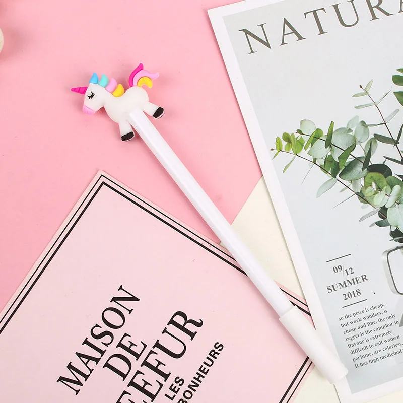 

4Pcs/set Kawaii Rainbow Unicorn Gel Pen 0.5mm Black Cute Neutral Ink Pen Children Gift School Office Writing Supplies Stationery