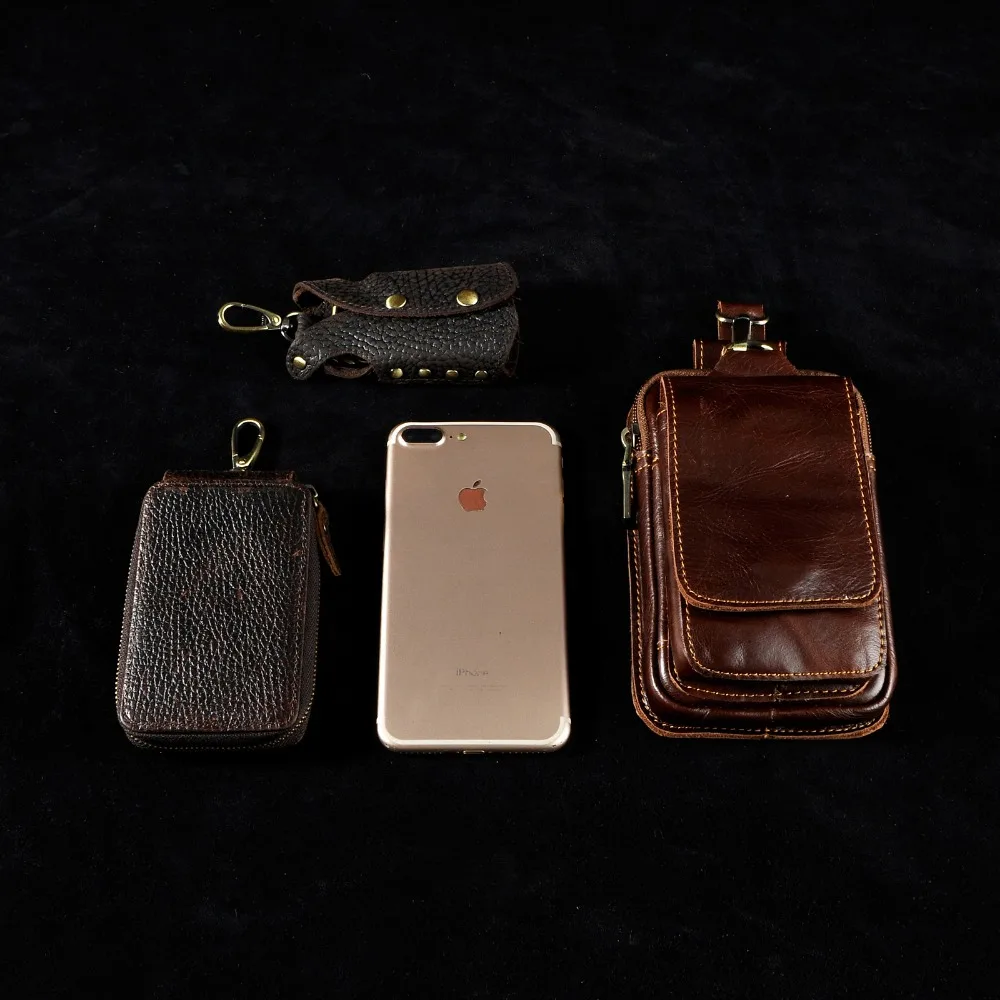 

Fashion Quality Leather Small Summer Pouch Hook Design Waist Pack Bag Cigarette Case 6" Phone Pouch Waist Belt Bag 1609