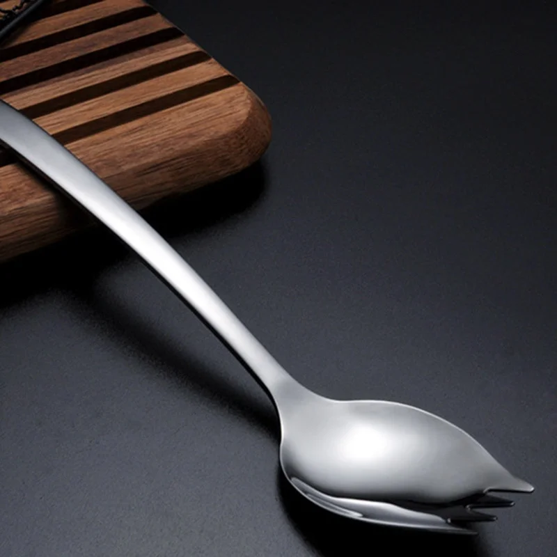

304 Stainless Steel Two-purpose Fork Spoon Western Food Convenient Surface Spear Salad Spoon Creative Tableware For Children