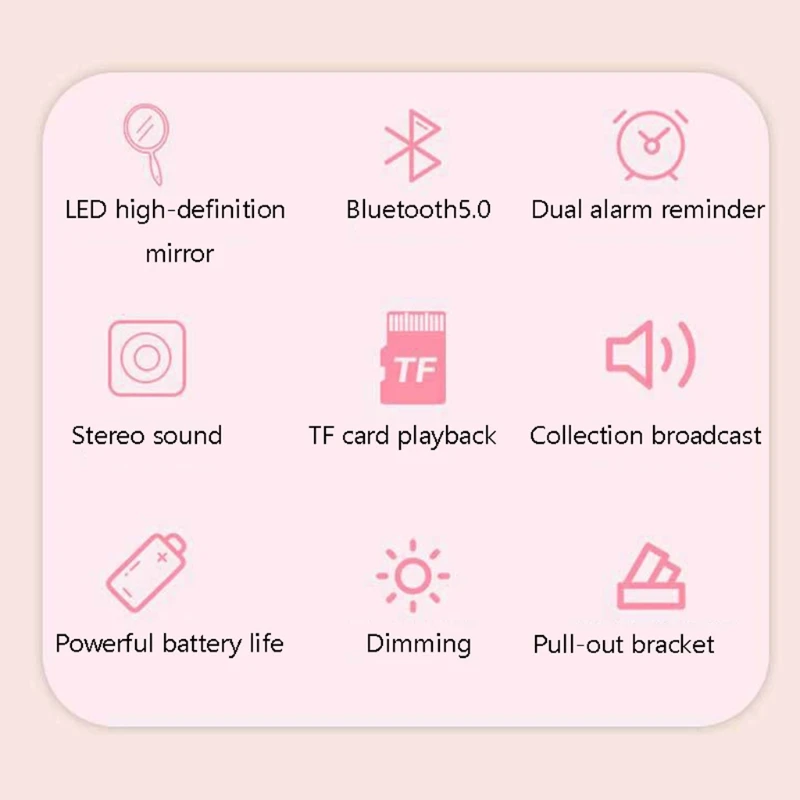 New Smart Bluetooth Speaker Mirror Dual Alarm Clock Radio LED Portable Wireless Subwoofer Home Theater Ribbon Tweeter |