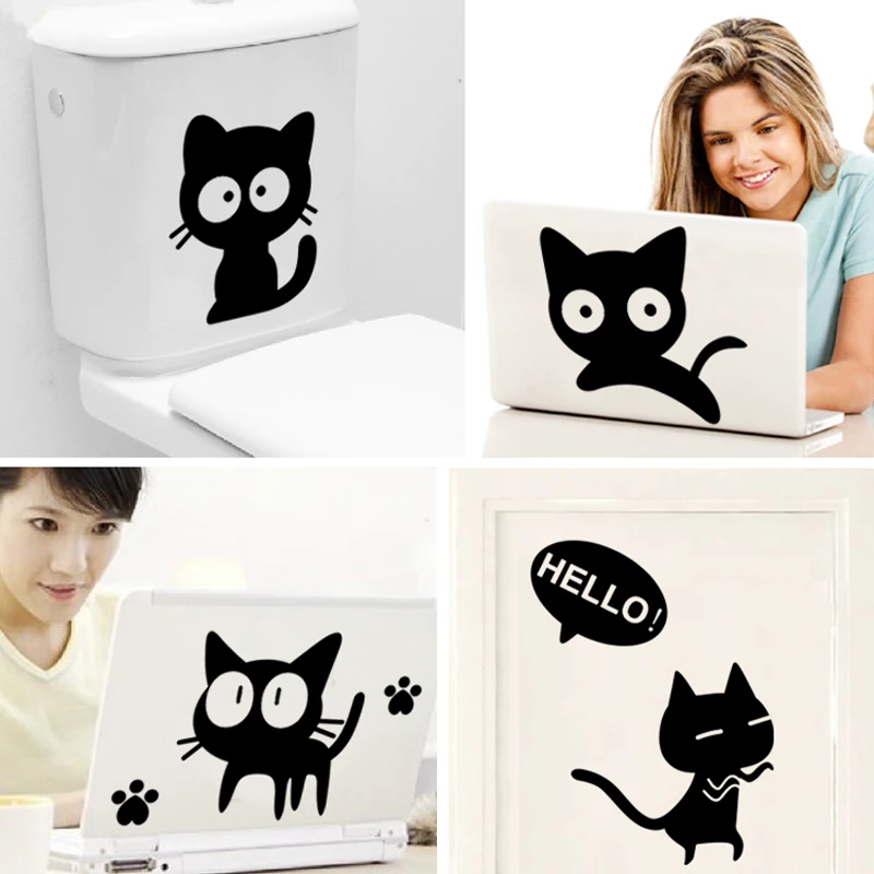 Творческий мультфильм милый черный стикер на стену с кошкой виниловые наклейки