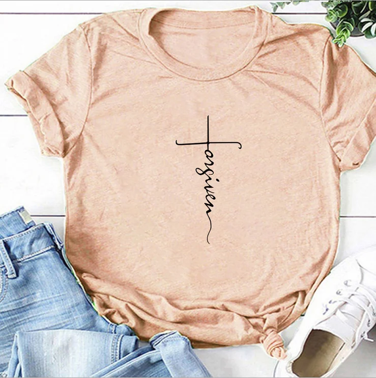 

Trendy Women's T-shirt with Cross Pattern New Women's S-3XL Printed T-shirt