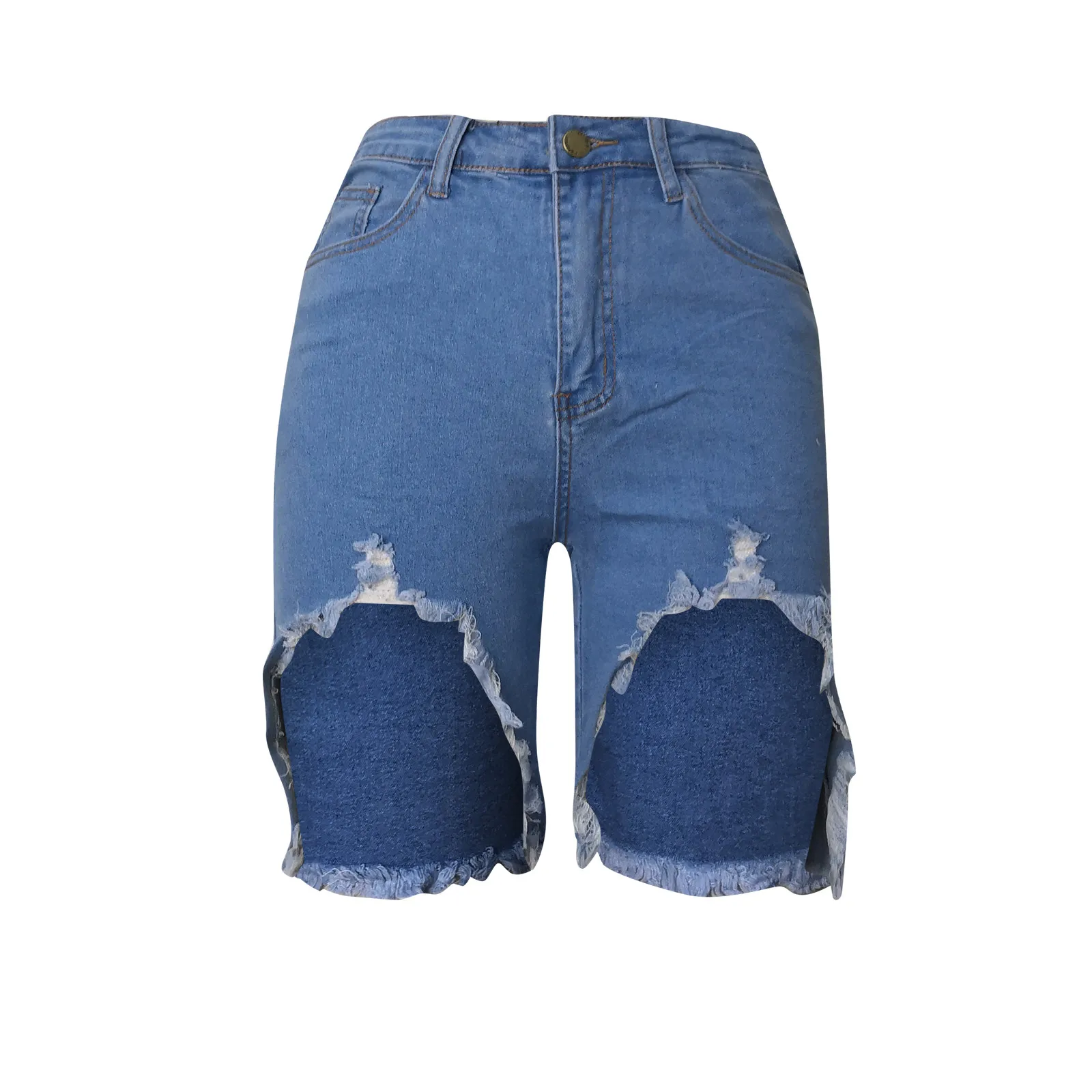 

Women's High Waisted Pure Slim Cut Burr Short Front And Long Back Denim Shorts 2021 Summer New Sexy Female Shorts Jeans #23