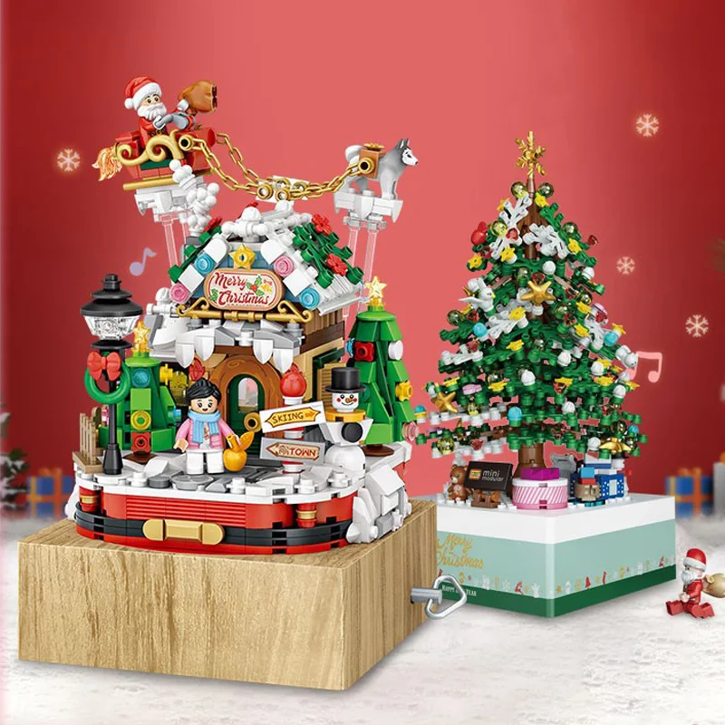 

979PCS Christmas Tree Music Box Building Blocks Christmas House Building Blocks Assembled Children's Toys Christmas Gifts