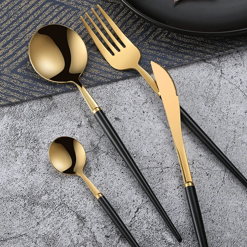 

12Pcs Gold Dinnerware Set Mirror Stainless Steel Tableware Set Knife Fork Coffee Spoon Flatware Set Dishwasher Safe Cutlery Set