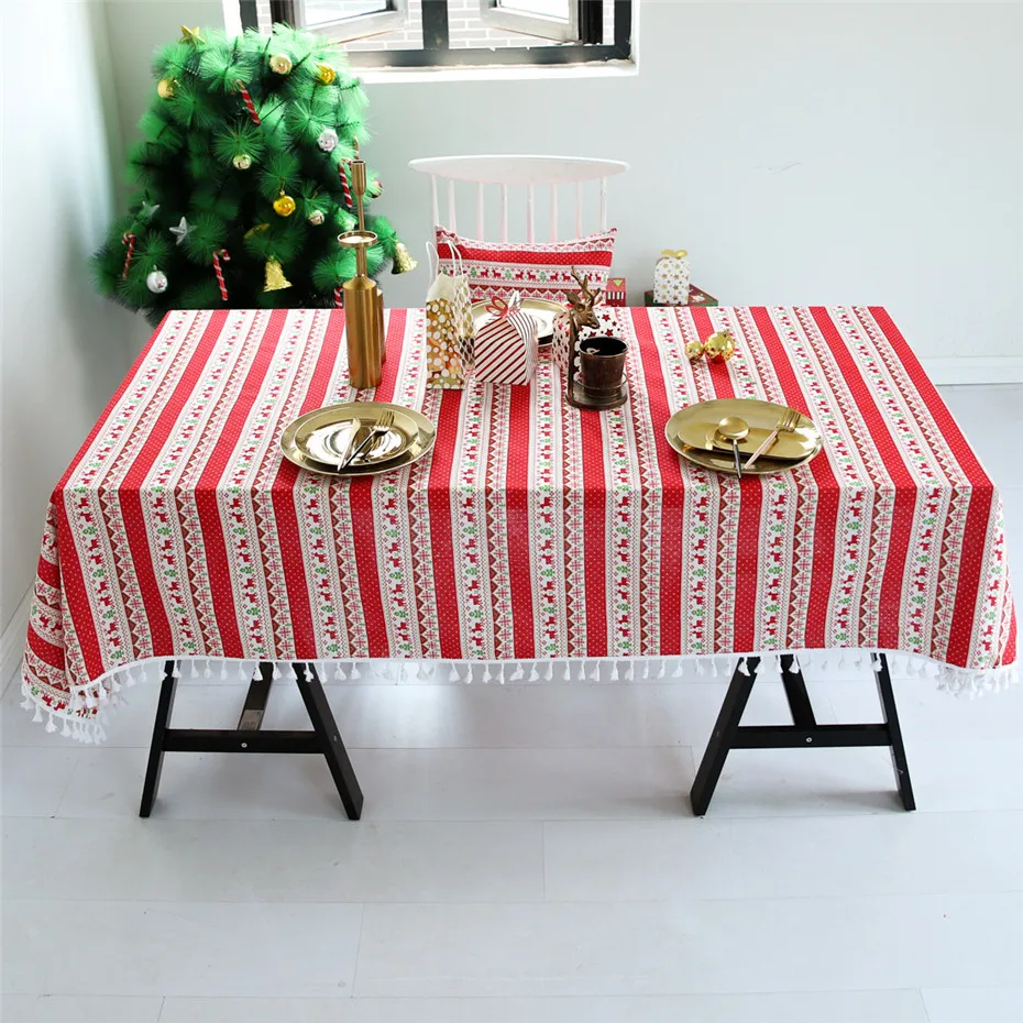 Настроить скатерть Рождественская елка лося Снежинка напечатаны скатерти decoracao