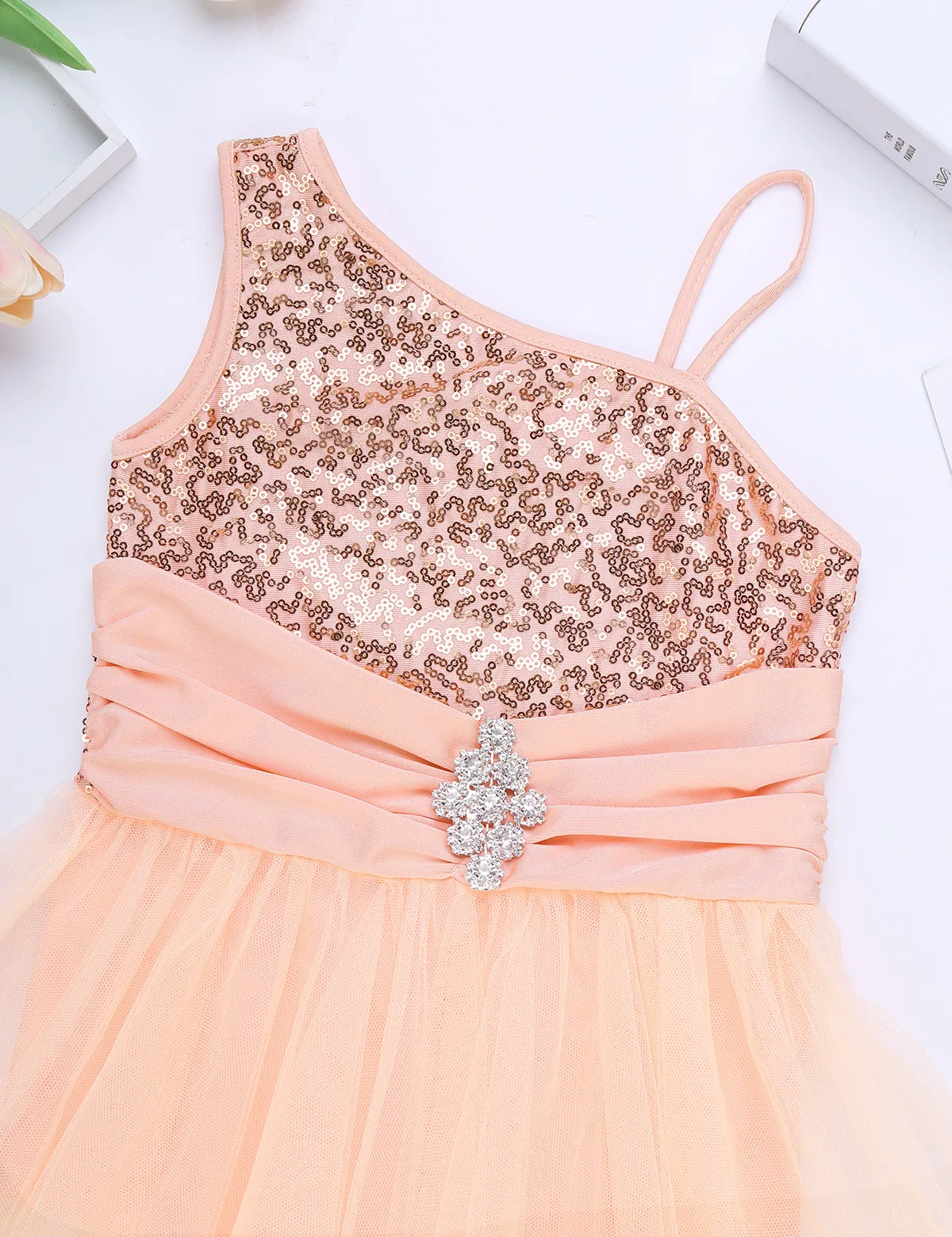 Блестками платья с лямкой на одном плече для девочек детей балетное платье