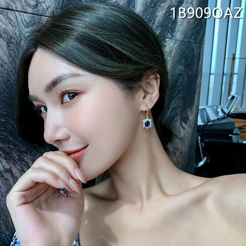 

2020 Fashionable Korean Version Blue Gem Earrings Feminine Elegance TemperamentEar Stud Pendant Refined Zircon Eardrop