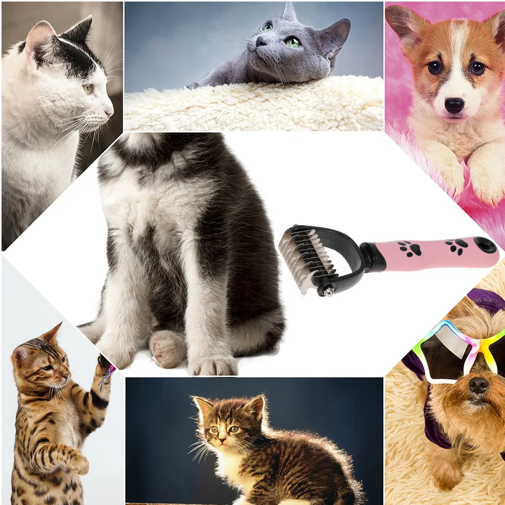 

Dog Hair Removal Comb for Cat Grooming Tool Double Side Dematting Comb Remove Undercoat Mats Tangles Shedding Brushes Pet Comb