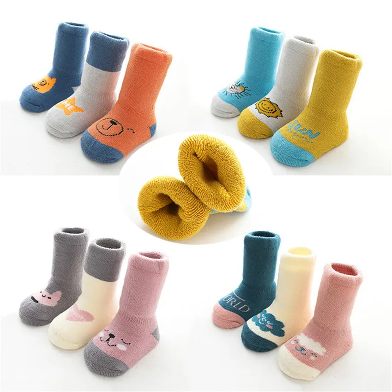 3 пара/лот Детские теплые носки детские с мультяшными рисунками для маленьких девочек на осень и зиму