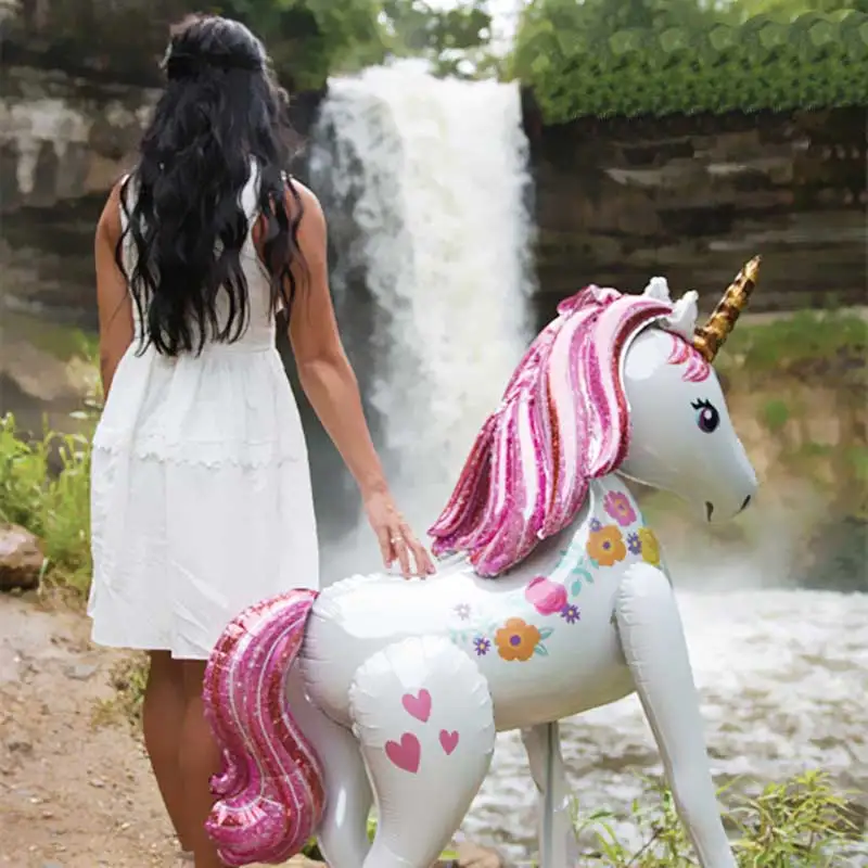 Большой 3d единорог ходячий воздушные шары из фольги в виде животного Единорог