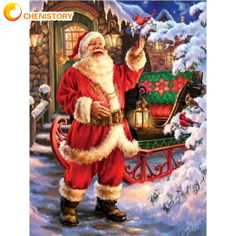 

CHENISTORY Oil Painting By Numbers DIY Santa Claus Landscape Room Wall Art Unframed Paint For Adults Kit Home Decor Pcture Gift