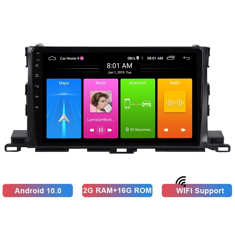 

Автомобильный MP5-плеер 2 Din на Android 10,0, радиоприемник 10 дюймов, 2 + 16 ГБ, Wi-Fi, Bluetooth, GPS-навигация для Toyota Highlander 2015-2018
