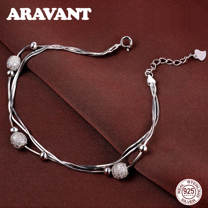 925 пробы серебро 3 слоя змея цепь с скраб шарик шарм браслеты регулируемый браслет