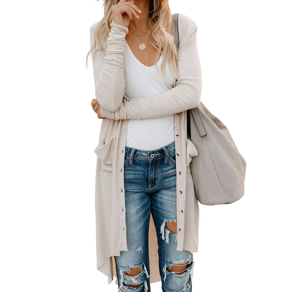 Женские Длинные кардиганы однобортная верхняя одежда свитер куртки вязаная на