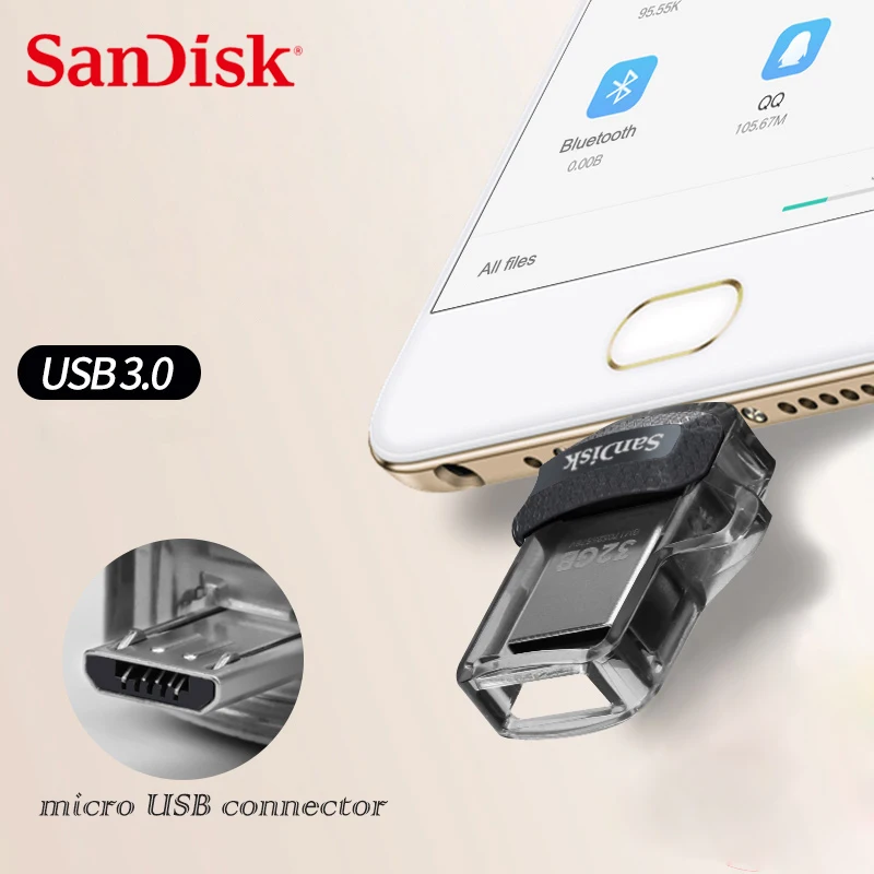 

Флеш-накопитель SanDisk Ultra Dual SDDD3, 64 ГБ, 128 ГБ, 256 ГБ, скорость чтения до 130, МБ/с., 32 ГБ, флеш-накопитель 3,1