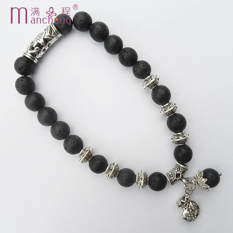 

High-quality Wallet Water drop pendant Lava Volcanic bead strand Black bracelet natural Purse LAVA Volcanic stone beads bracelet