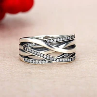 100 925 sterling silver pan ring creative classic winding hollow out interwoven ring for women wedding party fashion jewelry