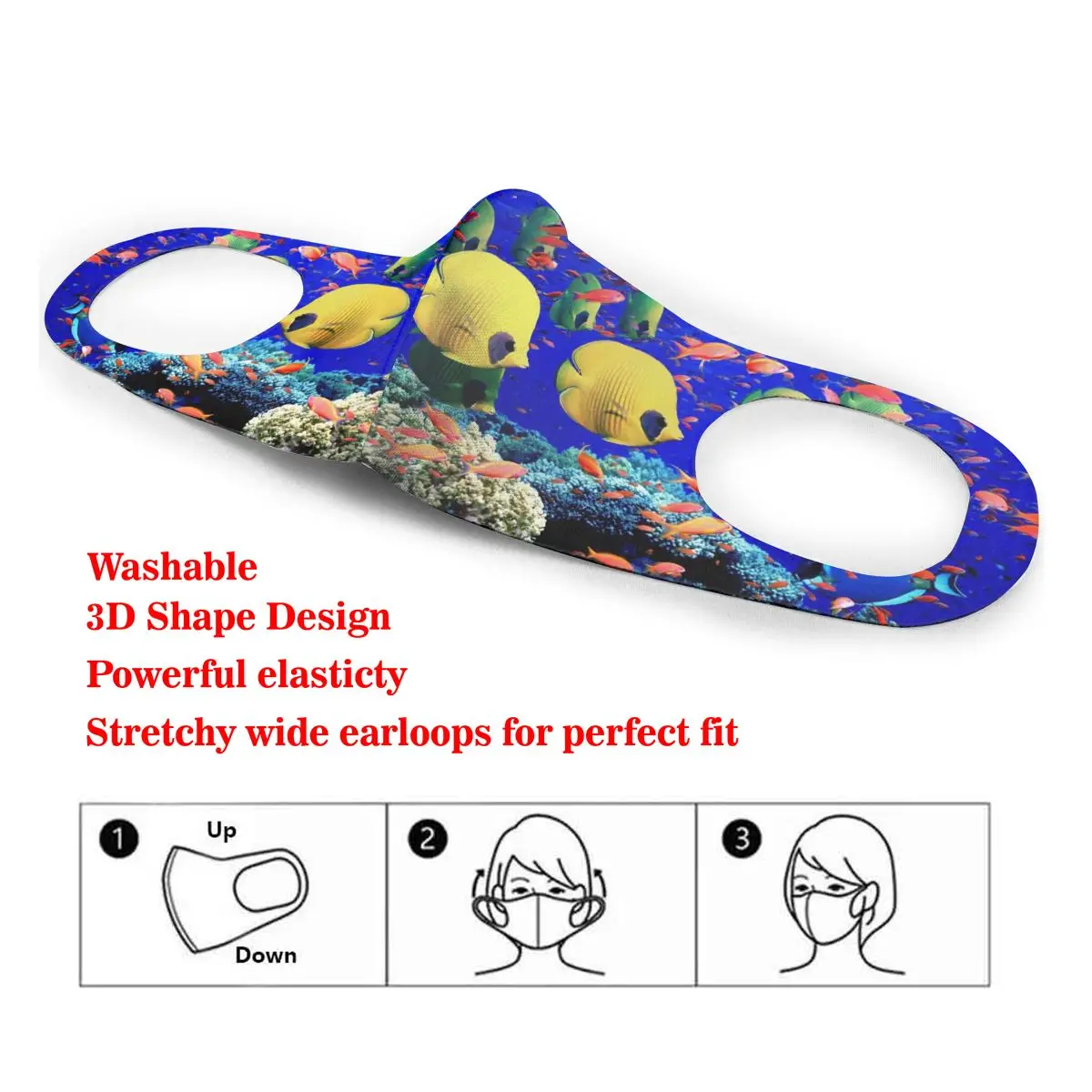 

Beautiful Undersea World Colorful Fish Print Dust Mask Mouth-Muffle Washable Fabric Adult Protective Face Windproof