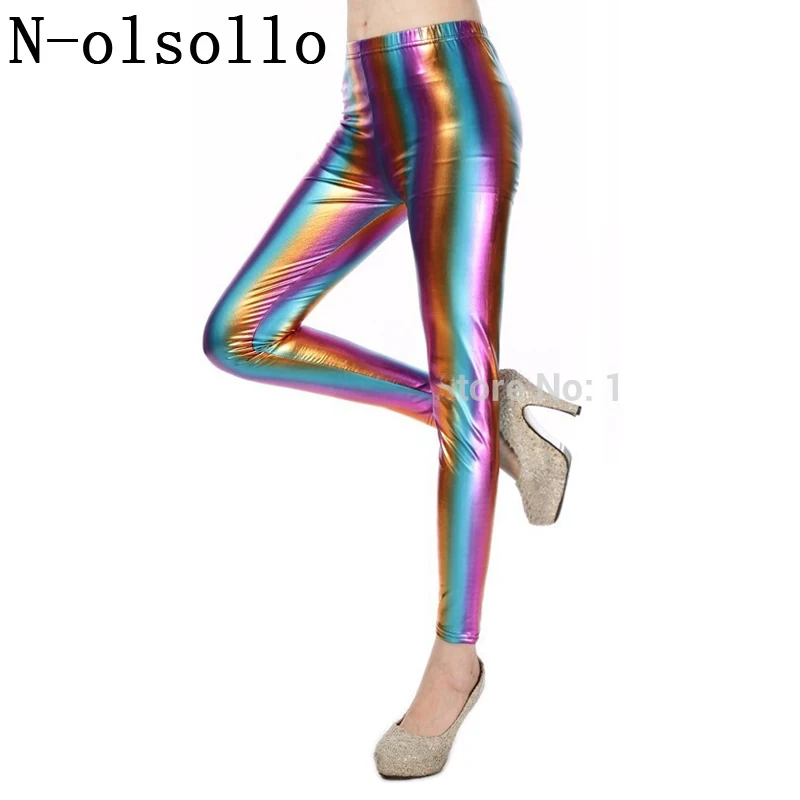 2016 леггинсы из искусственной кожи в цветную полоску соблазнительные облегающие